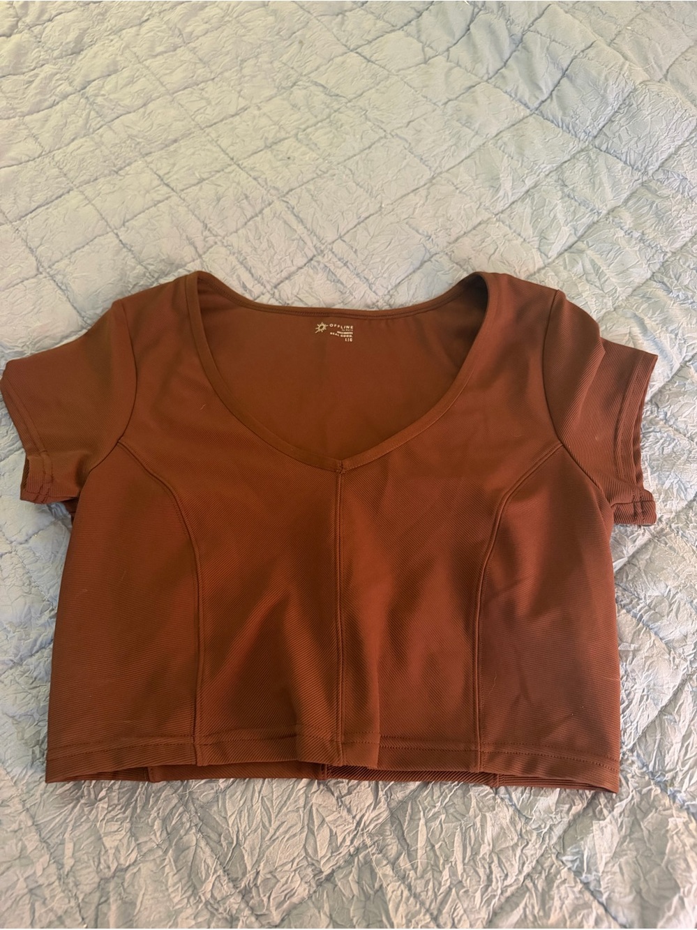 Offline by Aerie Brown V Neck Crop Top Size Large